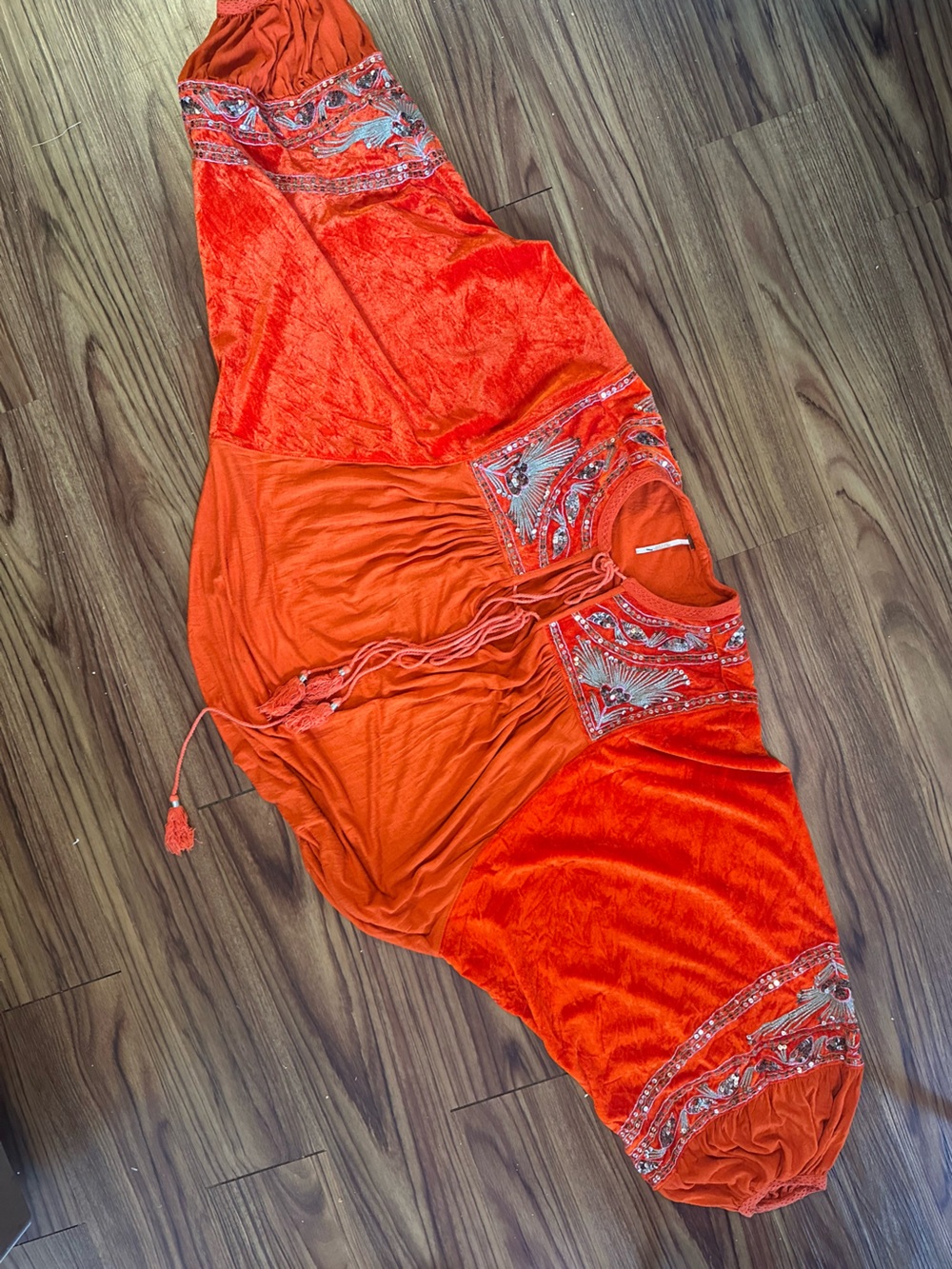 Free People Hearts A Flame Orange Velvet Embroidered Blouse Large